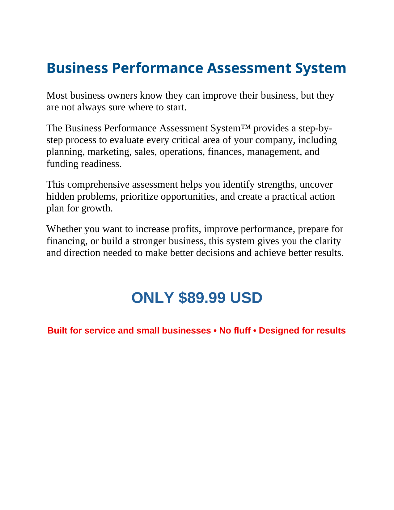 Business Performance Assessment System